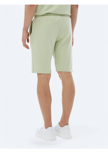 Açık Yeşil Düz Örme Jogging Fit Casual Bermuda