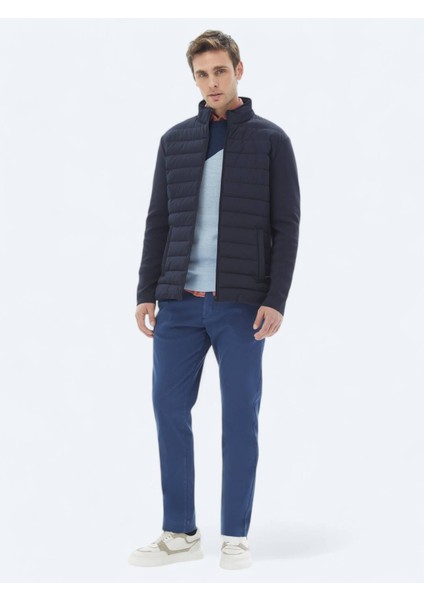 Koyu Mavi Dokuma Regular Fit Casual Pamuk Karışımlı Pantolon