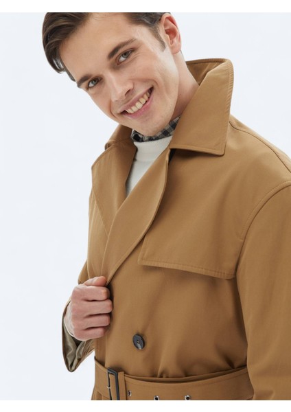 Deve Tüyü Oversize Fit Kruvaze Yaka Casual Dokuma Pardesü fırsatları