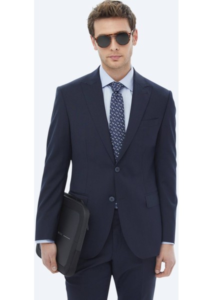 Lacivert Mikro Modern Fit Yün Karışımlı Takım Elbise