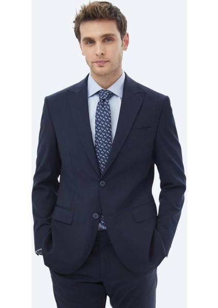 Lacivert Mikro Modern Fit Yün Karışımlı Takım Elbise