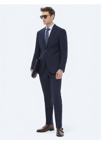 Lacivert Mikro Modern Fit Yün Karışımlı Takım Elbise