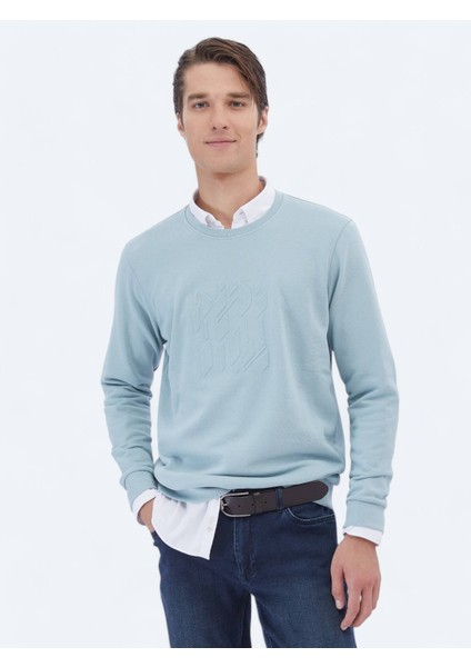 Mint Bisiklet Yaka Baskılı Sweatshırt