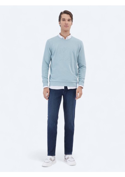 Mint Bisiklet Yaka Baskılı Sweatshırt