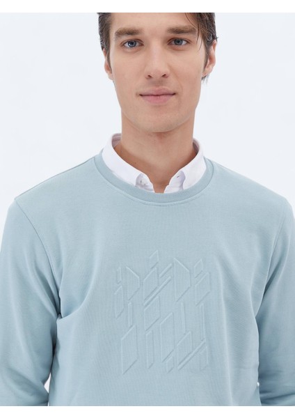 Mint Bisiklet Yaka Baskılı Sweatshırt
