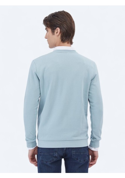 Mint Bisiklet Yaka Baskılı Sweatshırt