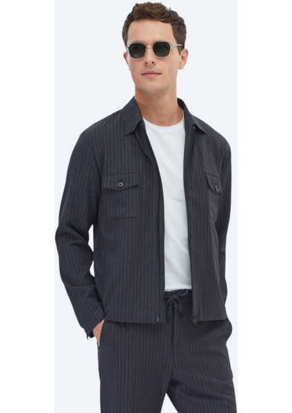 Antrasit Çizgili Modern Fit Takım Elbise