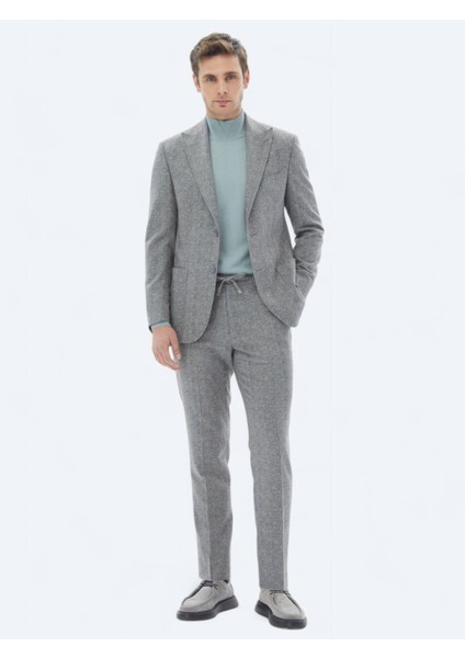 Gri Çizgili Modern Fit Yün Karışımlı Takım Elbise fiyatları