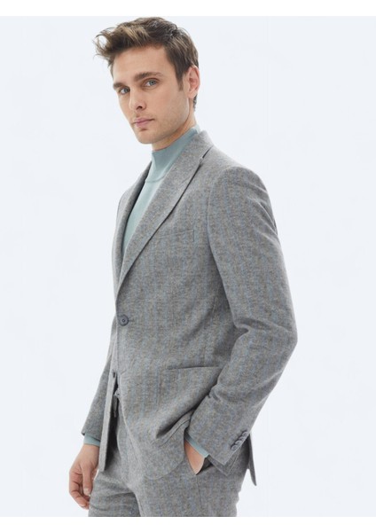 Gri Çizgili Modern Fit Yün Karışımlı Takım Elbise modelleri