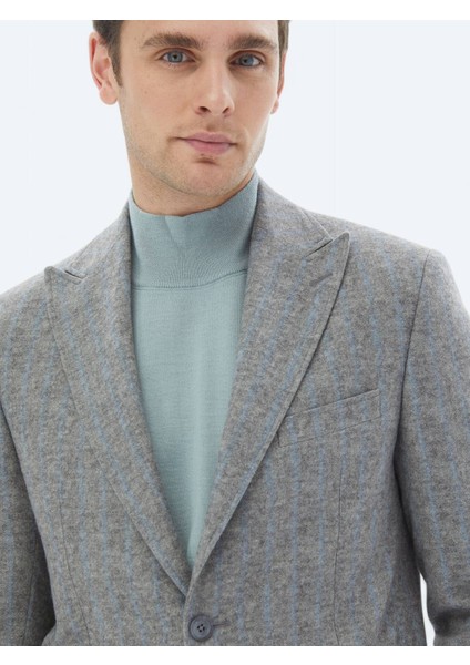 Gri Çizgili Modern Fit Yün Karışımlı Takım Elbise fırsatları