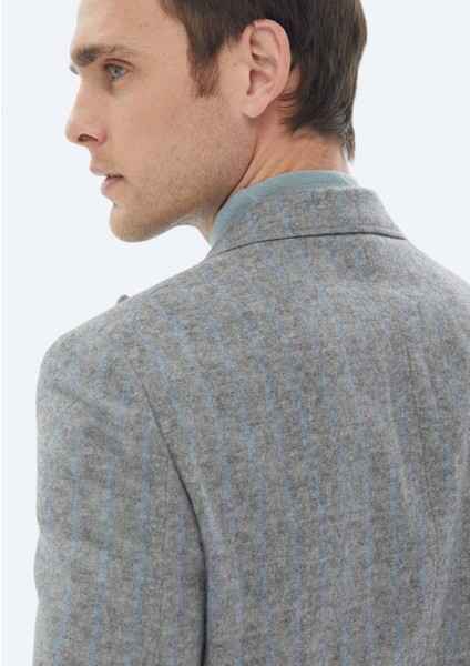 Gri Çizgili Modern Fit Yün Karışımlı Takım Elbise indirimleri