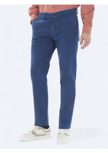 Koyu Mavi Dokuma Regular Fit Casual Pamuk Karışımlı Pantolon fiyatları