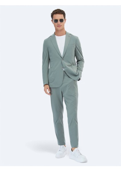 Nil Yeşili Düz Modern Fit Takım Elbise