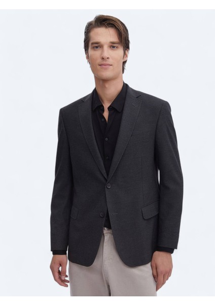 Antrasit Desenli Regular Fit Çevre Dostu Ceket