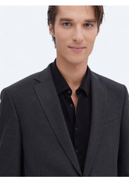 Antrasit Desenli Regular Fit Çevre Dostu Ceket modelleri