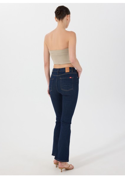 Standart Bel Düz Paça Flare Koyu Lacivert Kadın Denim Pantolon Georgıa Skınny Flare5 indirimleri