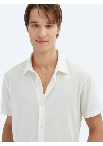 Ekru Desenli Regular Fit Casual Gömlek
