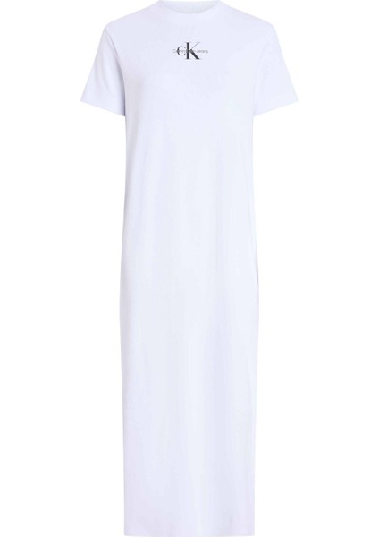 Bisiklet Yaka Baskılı Beyaz Uzun Kadın Elbise J20J225543YAA