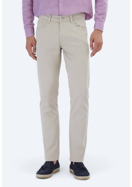 Bej Düz Dokuma Slim Fit Casual Pamuk Karışımlı Pantolon fiyatları