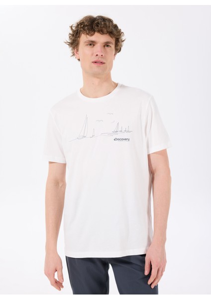 D5SM-TST3802 Beyaz Bisiklet Yaka Relaxed Baskılı Erkek T-Shirt modelleri