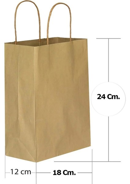 Büküm Saplı Kraft Kağıt Çanta Karton Hediyelik Poşet Torba - Sarı - 18X24 Cm. - 25 Adetlik Paket