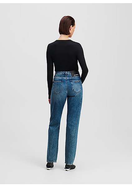Yüksek Bel Düz Paça Straight Koyu Mavi Kadın Denim Pantolon A1W10087