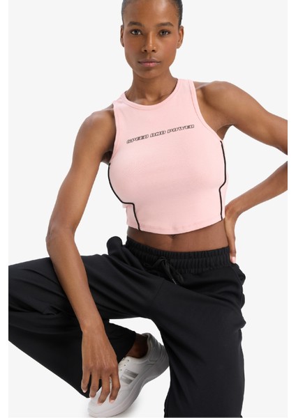 Fit Crop Baskılı Bisiklet Yaka Ribana Sporcu Atlet D9039AX25SP