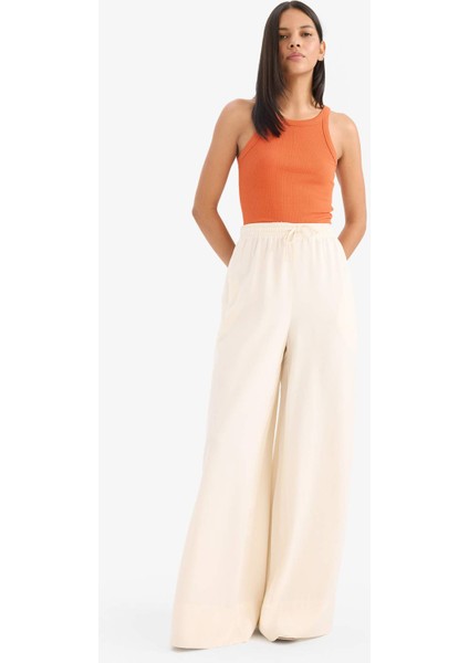 Wide Leg Keten Karışımlı Kumaş Palazzo Pantolon Yüksek Bel Geniş Paça E0127AX25SP fırsatları