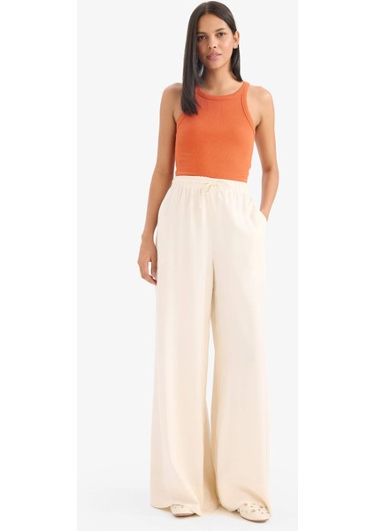 Wide Leg Keten Karışımlı Kumaş Palazzo Pantolon Yüksek Bel Geniş Paça E0127AX25SP indirimleri