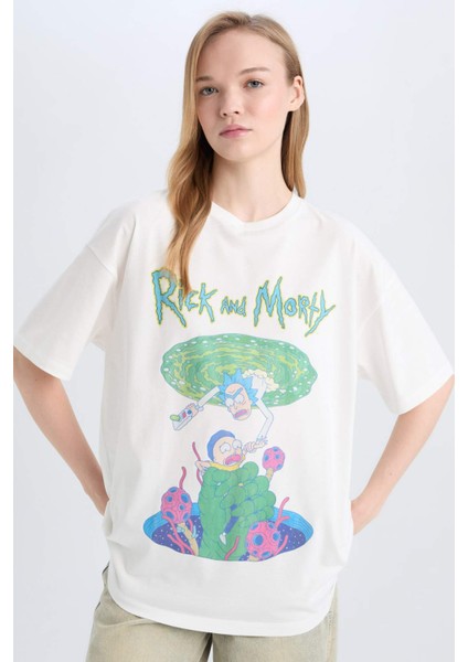 Coool Rick and Morty Oversize Geniş Kalıp Bisiklet Yaka Baskılı Kısa Kollu Tişört D9116AX25SM