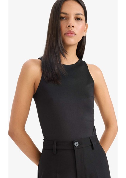 Slim Fit Dar Kesim Halter Yaka Basic Düz Atlet F0357AX25SM