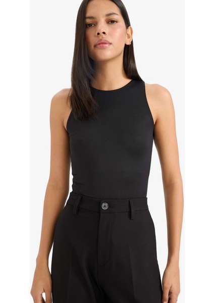 Slim Fit Dar Kesim Halter Yaka Basic Düz Atlet F0357AX25SM