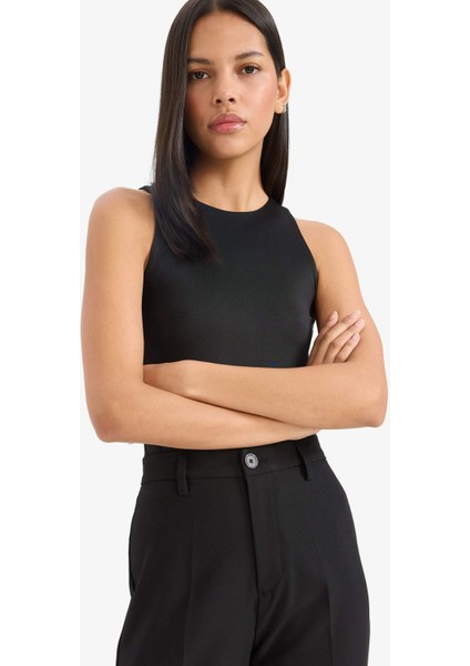 Slim Fit Dar Kesim Halter Yaka Basic Düz Atlet F0357AX25SM