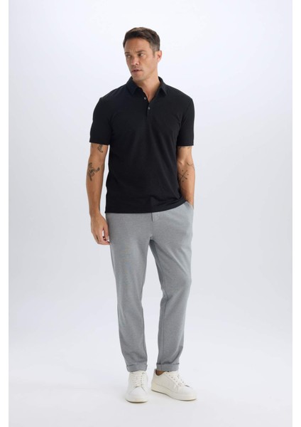 Slim Fit Dar Kesim Polo Yaka Pamuklu Kısa Kollu Siyah Tişört X2594AZ25SP fiyatları