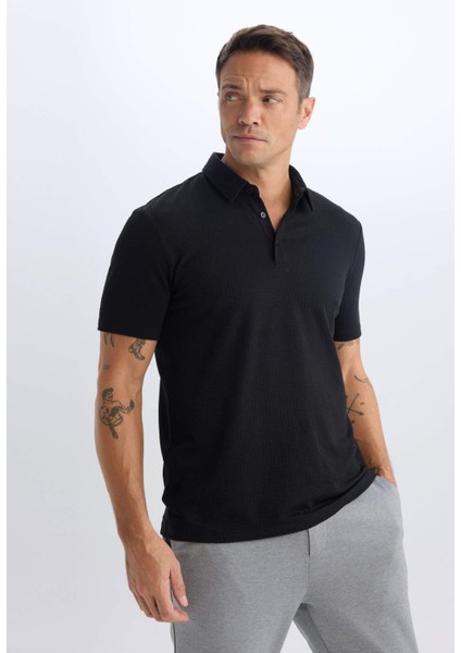 Slim Fit Dar Kesim Polo Yaka Pamuklu Kısa Kollu Siyah Tişört X2594AZ25SP modelleri