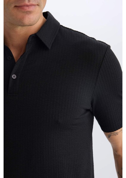 Slim Fit Dar Kesim Polo Yaka Pamuklu Kısa Kollu Siyah Tişört X2594AZ25SP indirimleri