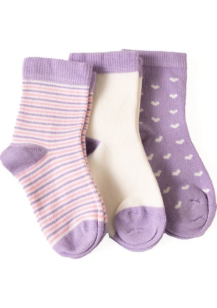 Kalp Desenli 3lü Soket Çorap Kız Bebek