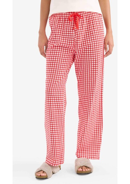 Pijama Takımı Kısa Kollu Üst Esnek Belli Kareli Uzun Altı-Fall in Love E4822AX25SP