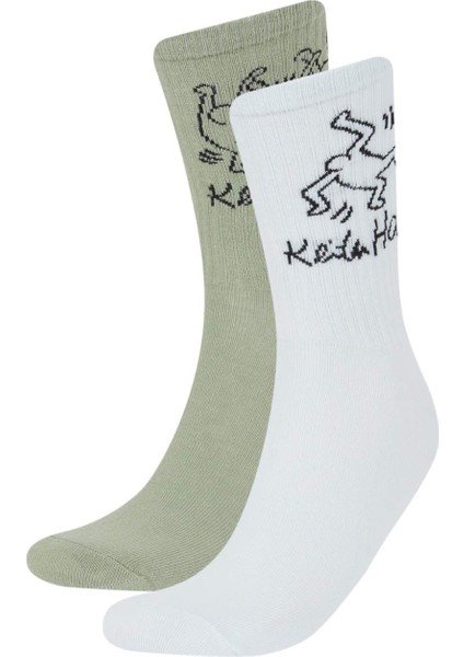 Erkek Keith Haring 2'li Pamuklu Uzun Çorap E5152AXNS