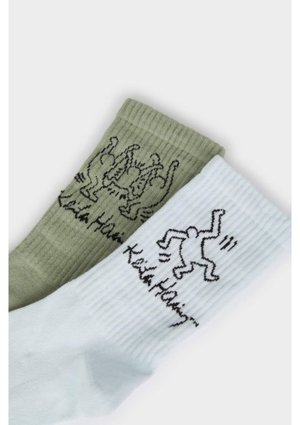 Erkek Keith Haring 2'li Pamuklu Uzun Çorap E5152AXNS