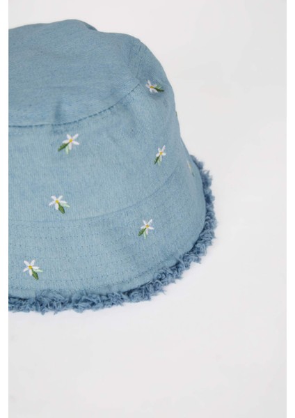 Kız Çocuk Nakışlı Jean Bucket Şapka D8412A825SM