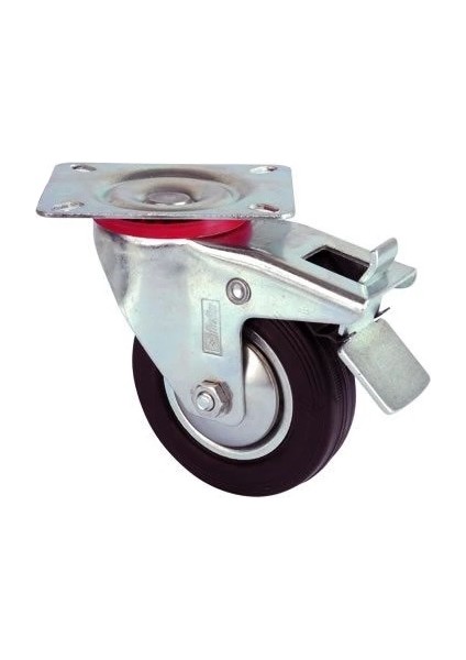 Servis Tekeri - Tablalı Frenli Siyah Döner - Çap 80 mm
