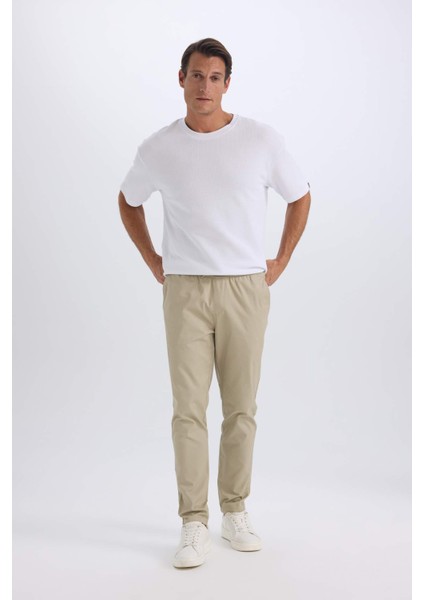 %100 Pamuk Yazlık Jogger Chino Pantolon Beli Bağcıklı Cepli Düz Paça Z9933AZ25SP