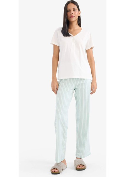 Pijama Takımı Kısa Kollu Üst Esnek Belli Uzun Alt-Fall in Love E4823AX25SP