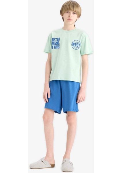 Erkek Çocuk Pijama Takımı Baskılı Kısa Kollu Tişört Beli Lastikli Şort E6651A825SM fiyatları