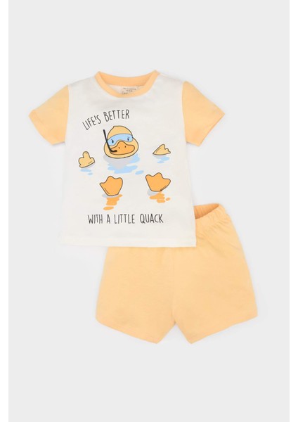 Erkek Bebek Pijama Takımı Baskılı Kısa Kollu Penye Üst Beli Lastikli Şort E1182A525HS