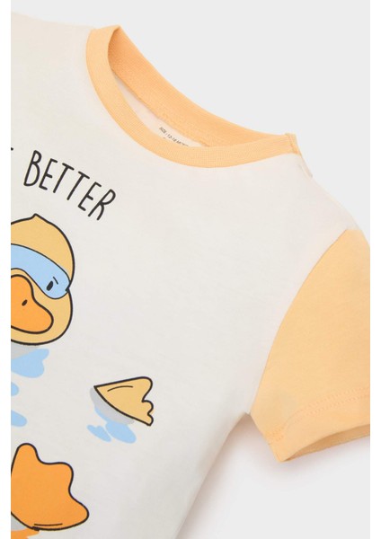 Erkek Bebek Pijama Takımı Baskılı Kısa Kollu Penye Üst Beli Lastikli Şort E1182A525HS