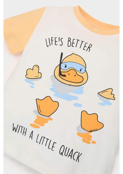 Erkek Bebek Pijama Takımı Baskılı Kısa Kollu Penye Üst Beli Lastikli Şort E1182A525HS