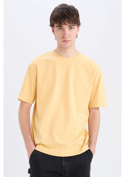 %100 Pamuk Boxy Fit Bisiklet Yaka Basic Düz Kısa Kollu Tişört D6070AX25SP