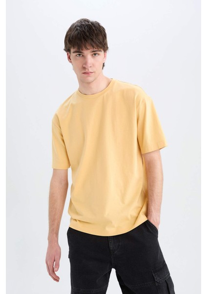 %100 Pamuk Boxy Fit Bisiklet Yaka Basic Düz Kısa Kollu Tişört D6070AX25SP fırsatları